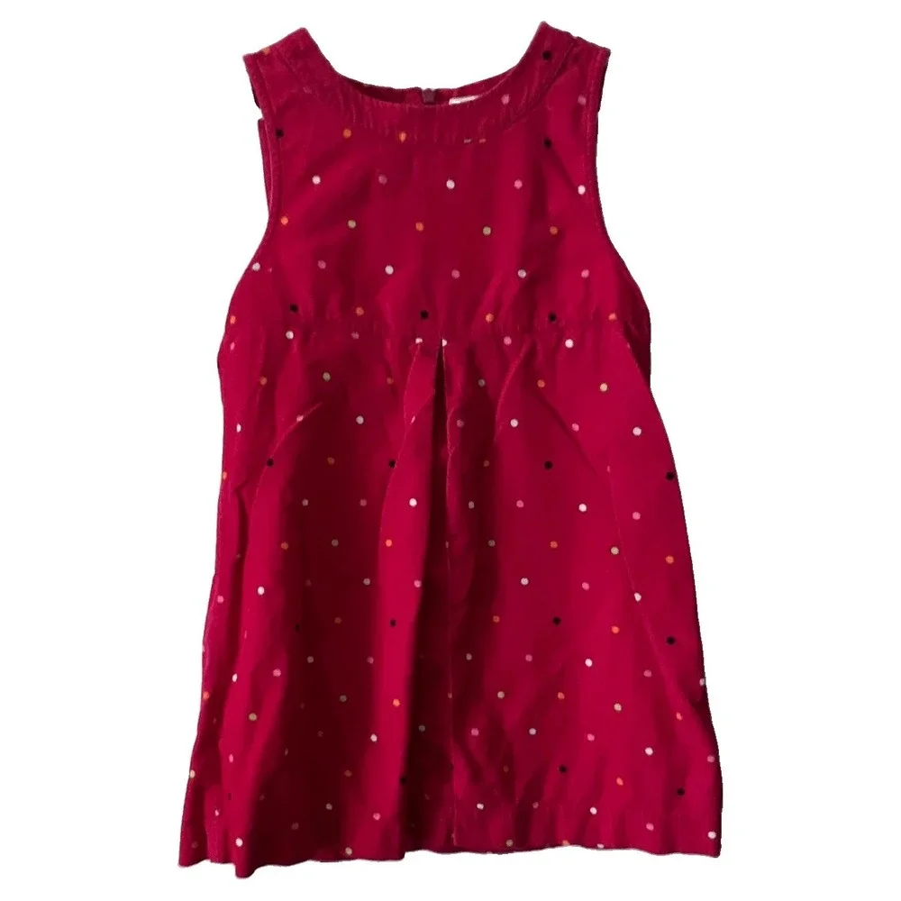 Vintage Gymboree Girls Size 5 Pink Polka Dot Corduroy A-Line Sleeveless